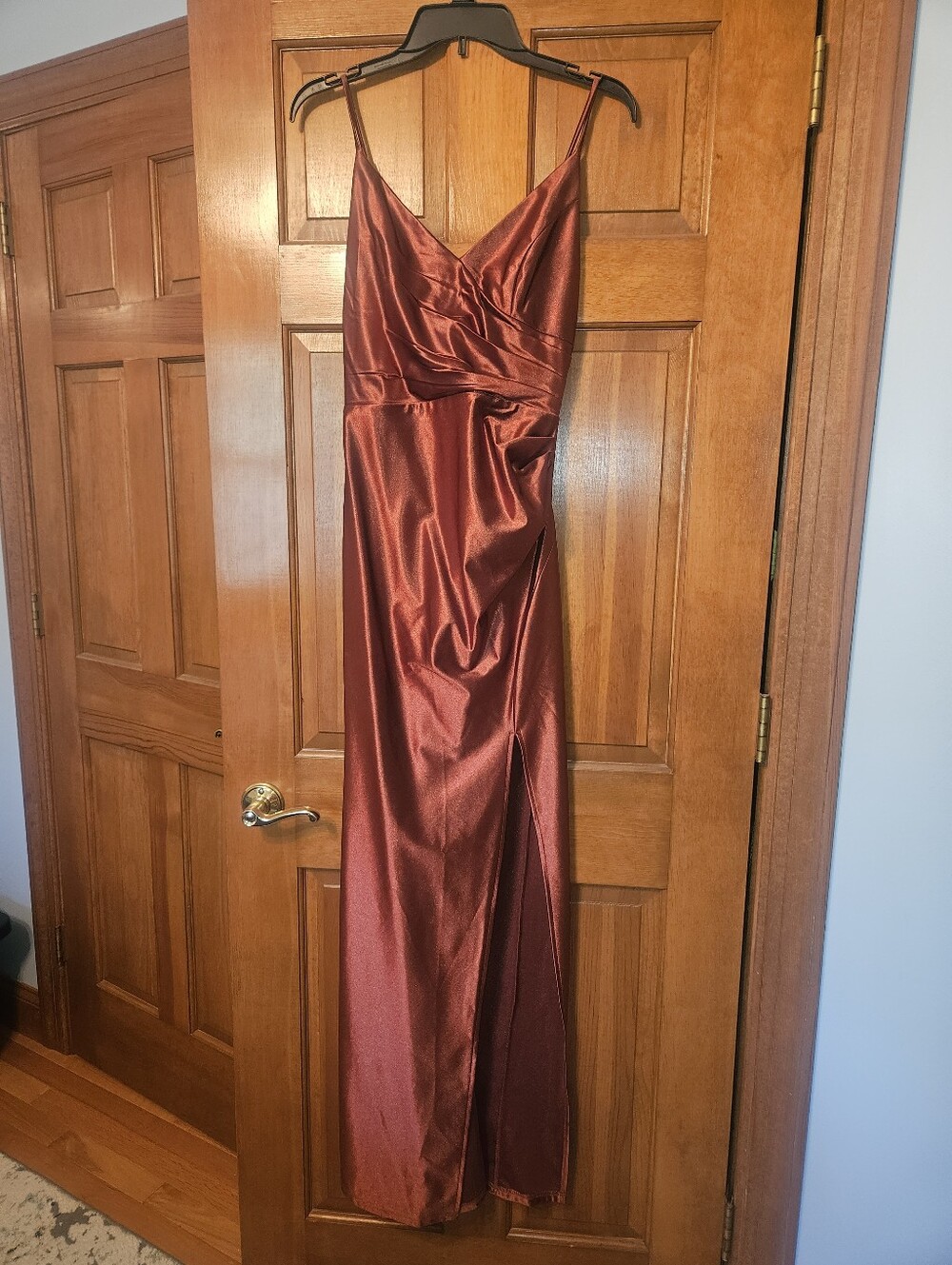 Elegant Satin Burgundy Slip Dress with Side Slit